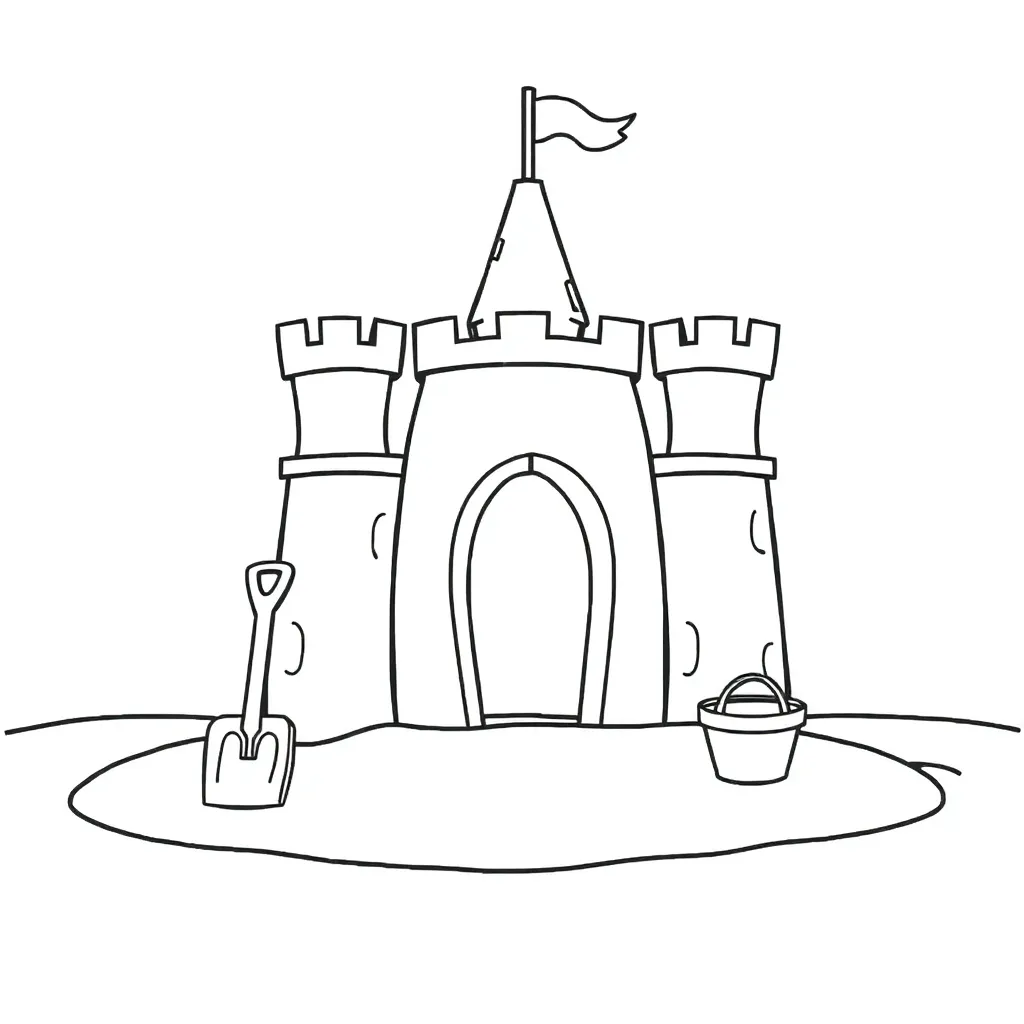 Een zandkasteel met een groot sleutelgat kleurplaat om te printen en in te kleuren