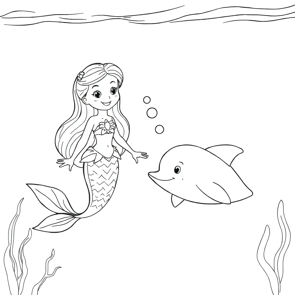 dibujo de een zeemeermin met een dolfijn para colorear e imprimir