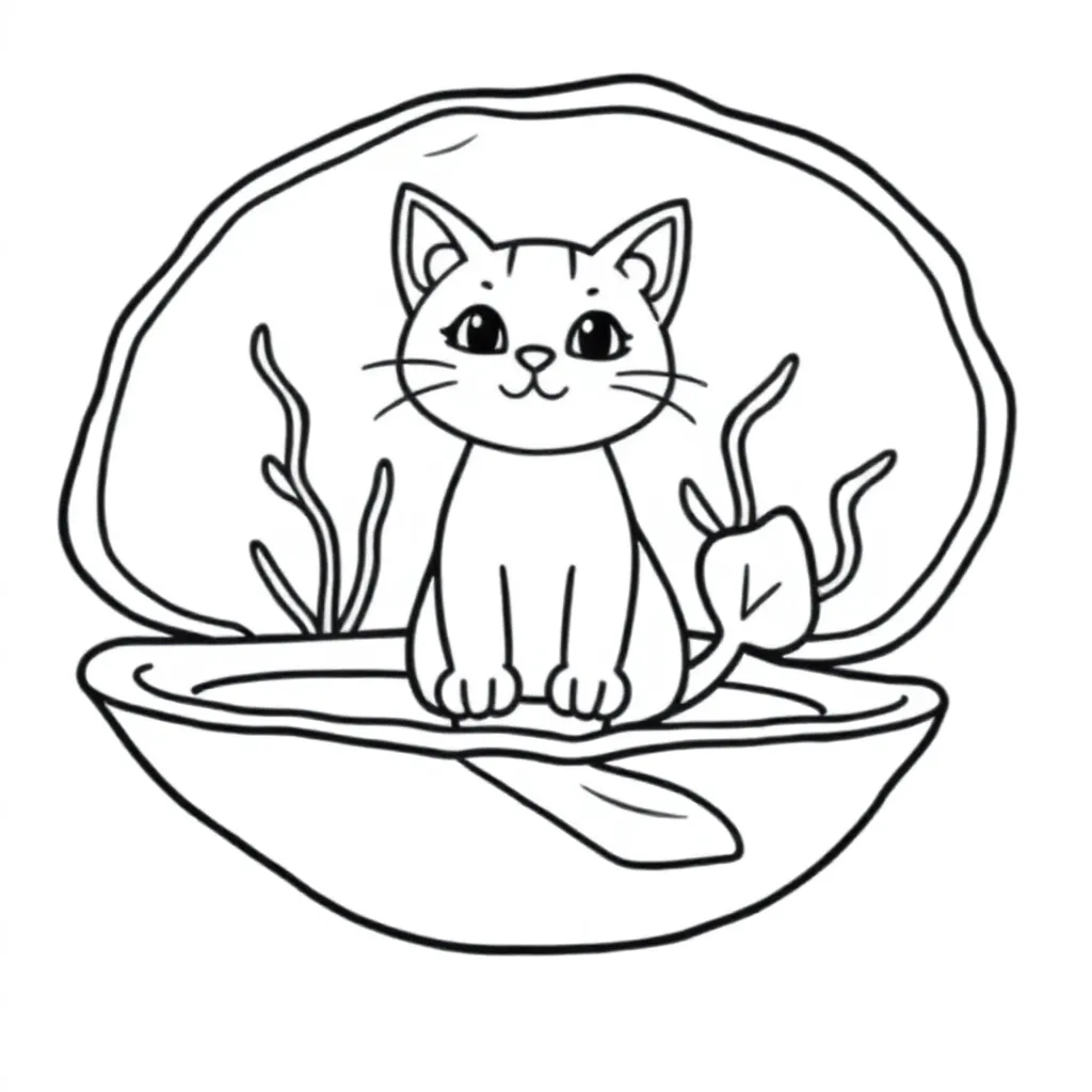 een zeemeerminpoes in een oester coloring page for children