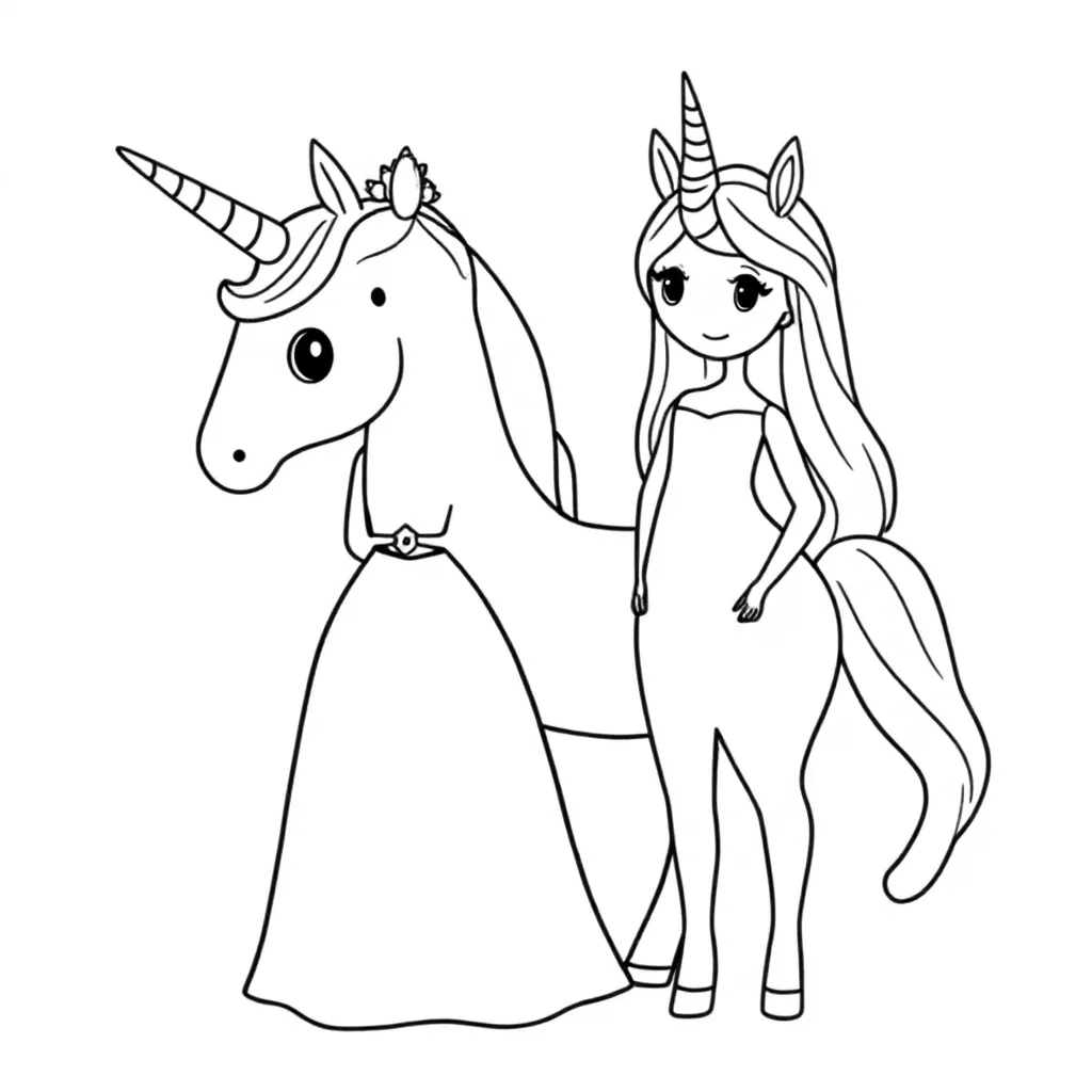 eenhoorn met prinses coloring page for children