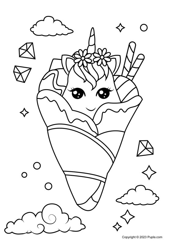 Eenhoornwafelijs coloring page for children