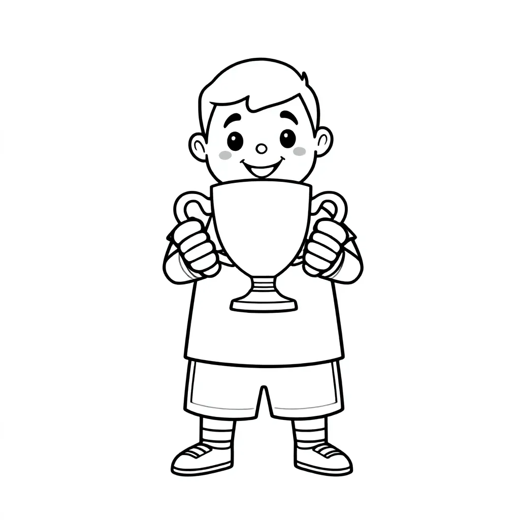 A coloring page of WK soccer goalie with trophy