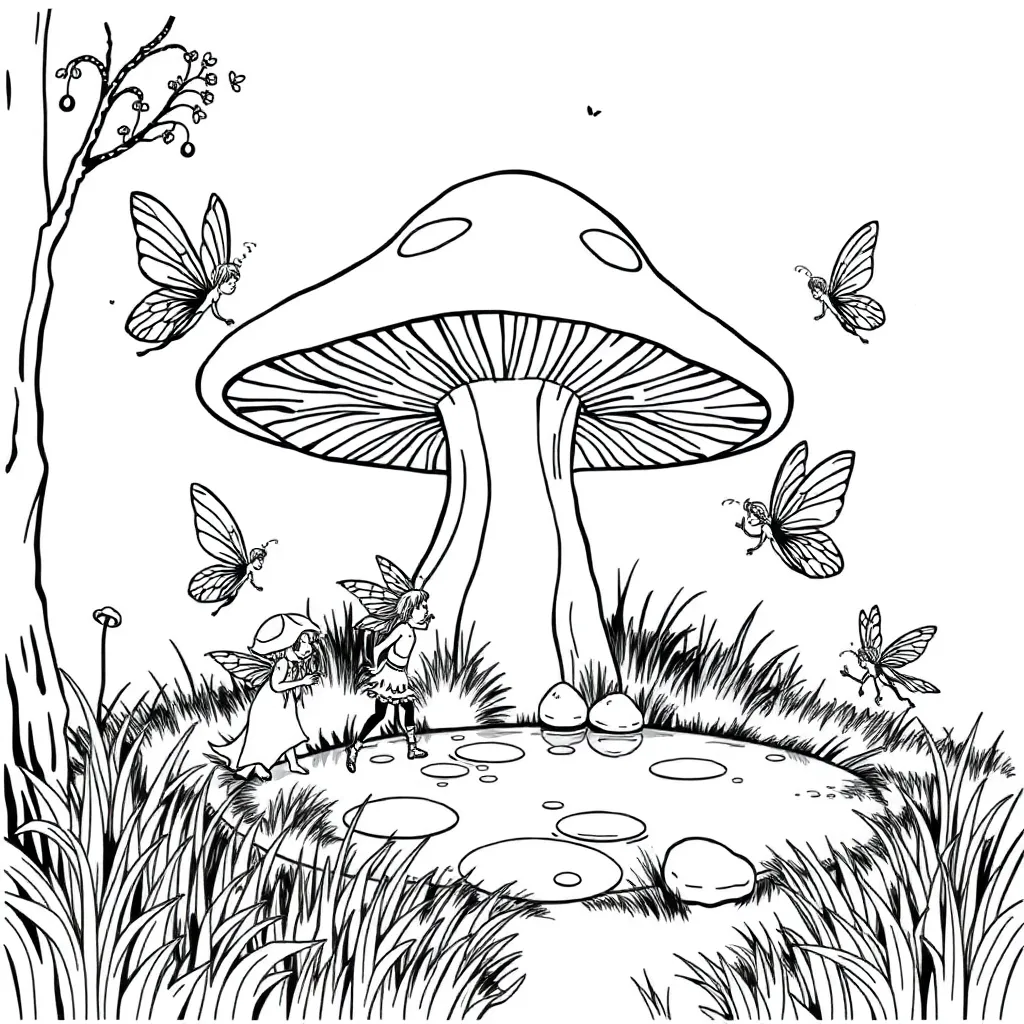 Elfjes Onder De Paddenstoel coloring page for children