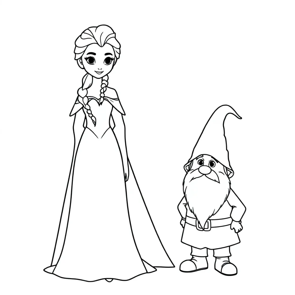 elsa en kabouter coloring page for children