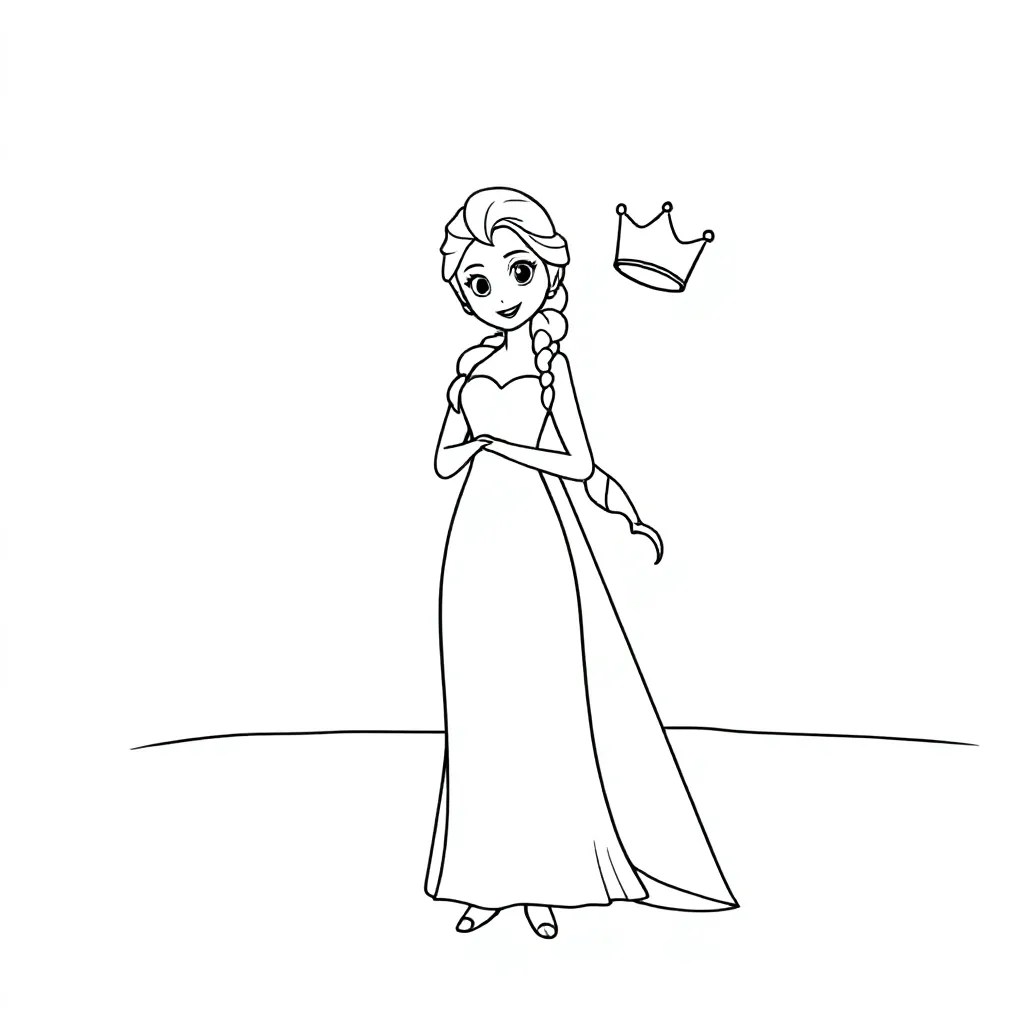 Elsa van Frozen die in haar ijspaleis haar kroon weggooit coloring page for children