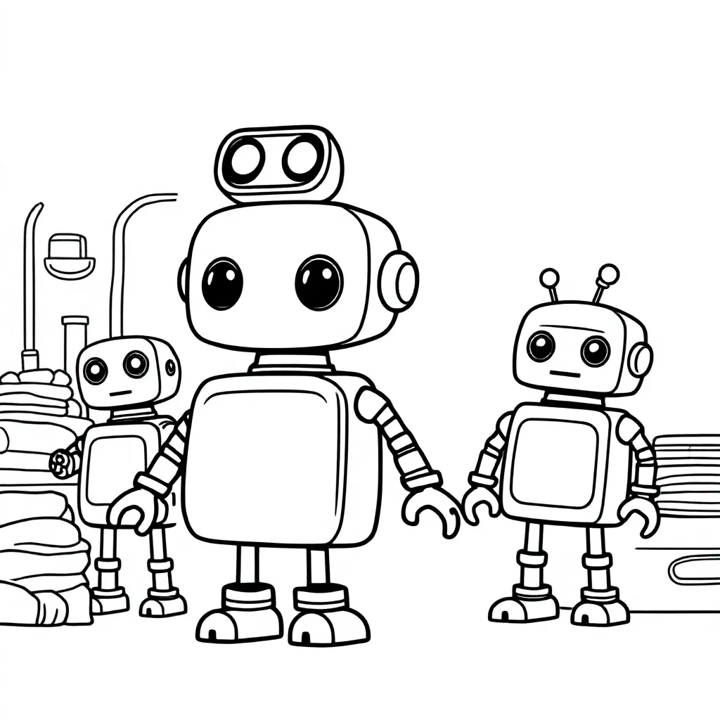 Fabriek met robots schattig kleurplaat voor kinderen