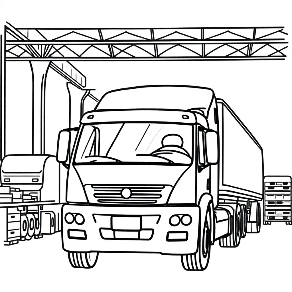 Fabriek met transportbanden. Met een visualisatie scherm kleurplaat voor kinderen