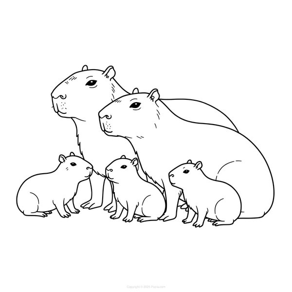 Familie Capibara coloring page for children