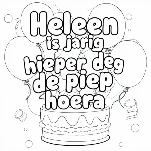 feest met ballonnen en taart kleurplaat voor kinderen