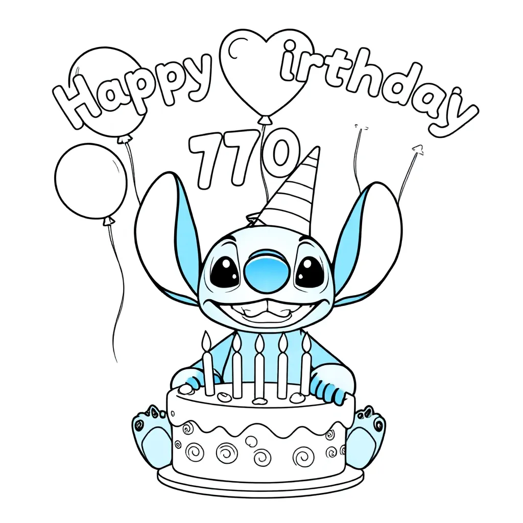 Alles Gute zum 70 Geburtstag mit Stich kleurplaat voor kinderen