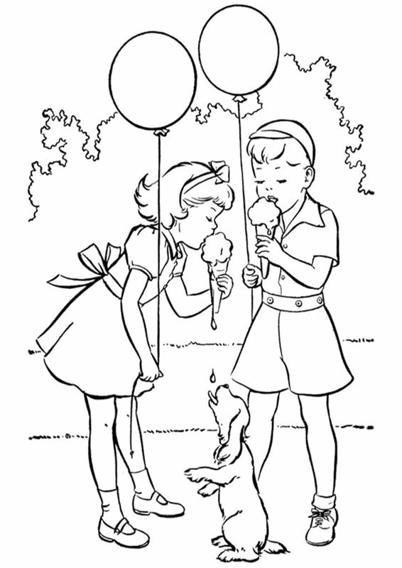 Filles Vintage Mangeant De La Creme Glacee coloring page for children