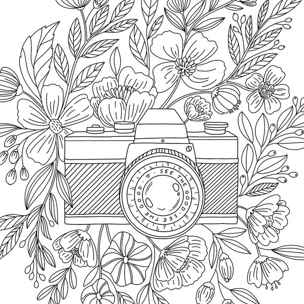Fleurs Avec Appareil Photo coloring page for children