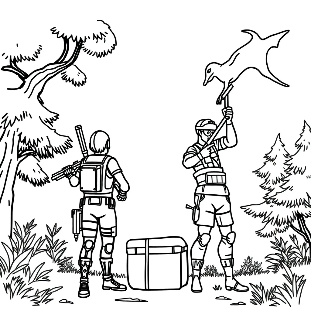 Fortnite Battle Royale Gaming Personages Actie coloring page for children