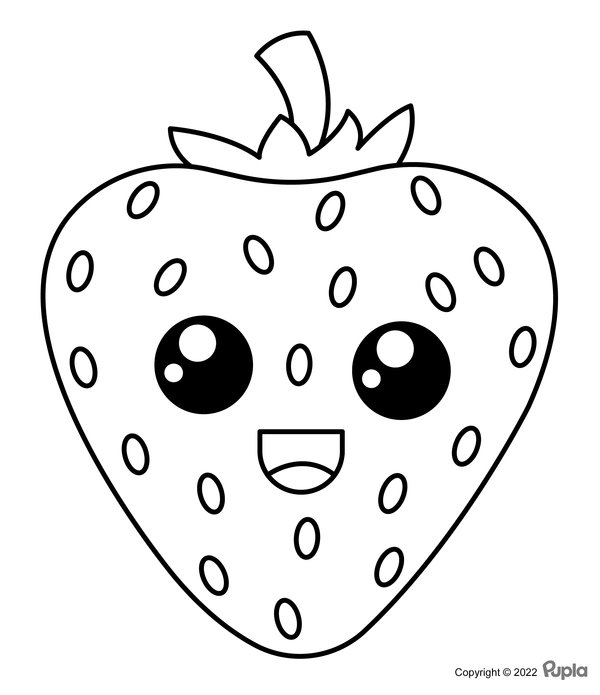 Fresa kawaii fácil y bonita coloring page for children