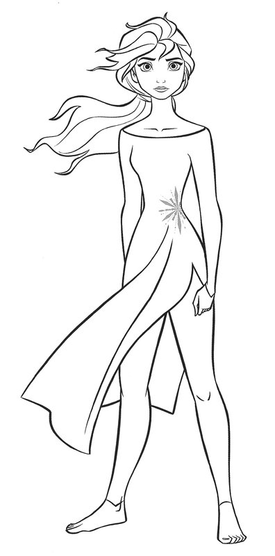 Frozen 2 Elsa en robe simple coloring page for children