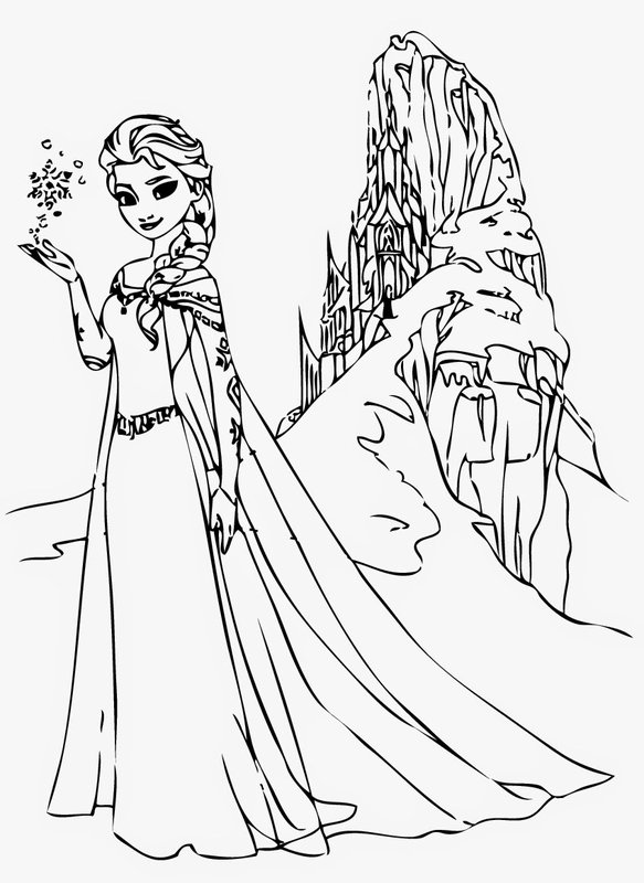Frozen Elsa Front Snowmountain coloring page for children