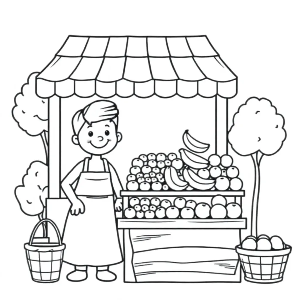 fruitwinkel kleurplaat voor kinderen