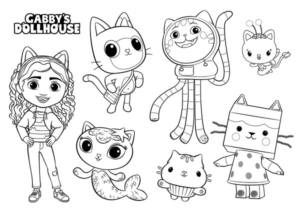 Gabby's Dollhouse Group coloring page for children