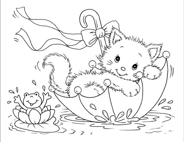Gatito En Paraguas coloring page for children