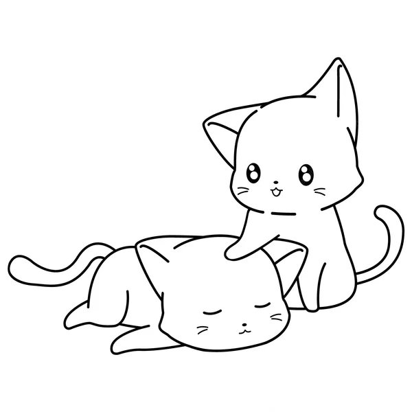 Gato Durmiendo Y Gato Jugando coloring page for children