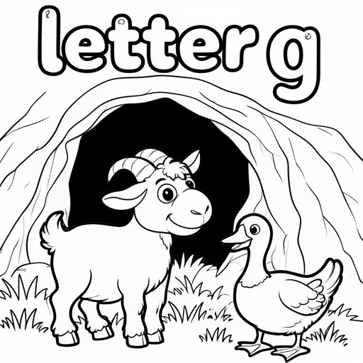 geit, gans, gras, oog, grot, grond, gorilla kleurplaat voor kinderen