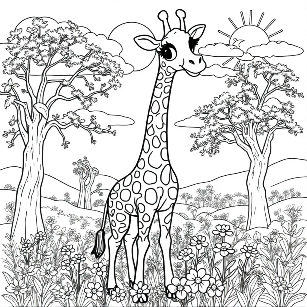 Giraf kleurplaat voor kinderen