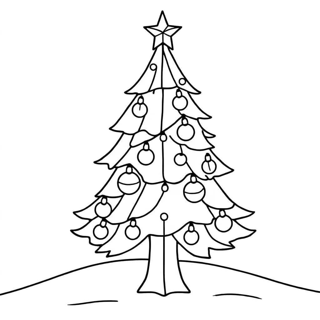 glas in lood kerstboom met lampjes en kerstballen coloring page for children