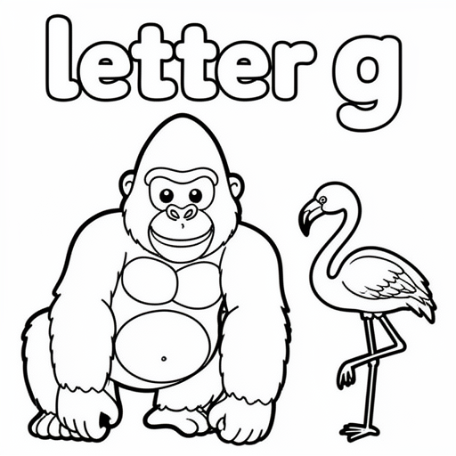 gorilla, flamingo, biggetje, verjaardag kleurplaat voor kinderen