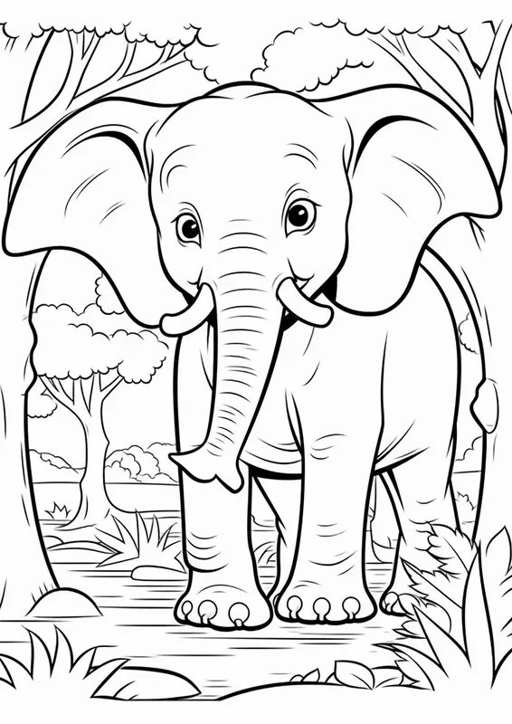 Gran Elefante Entre Los Arboles coloring page for children