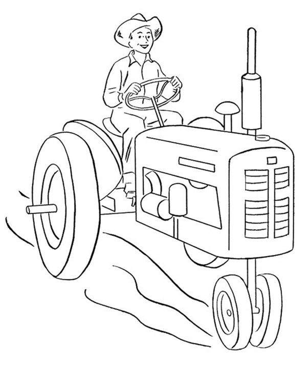 Feuille de coloriage Fermier avec Tracteur