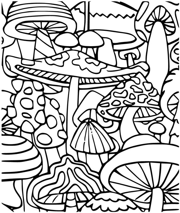 Groupe D Automne Champignons Ensemble coloring page for children