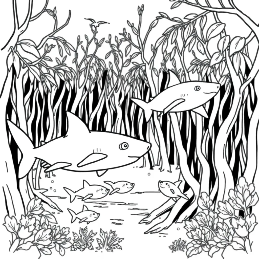 Feuille de coloriage gratuite Requin Océan Monde sous-marin Animaux sauvages Coloration pour enfant