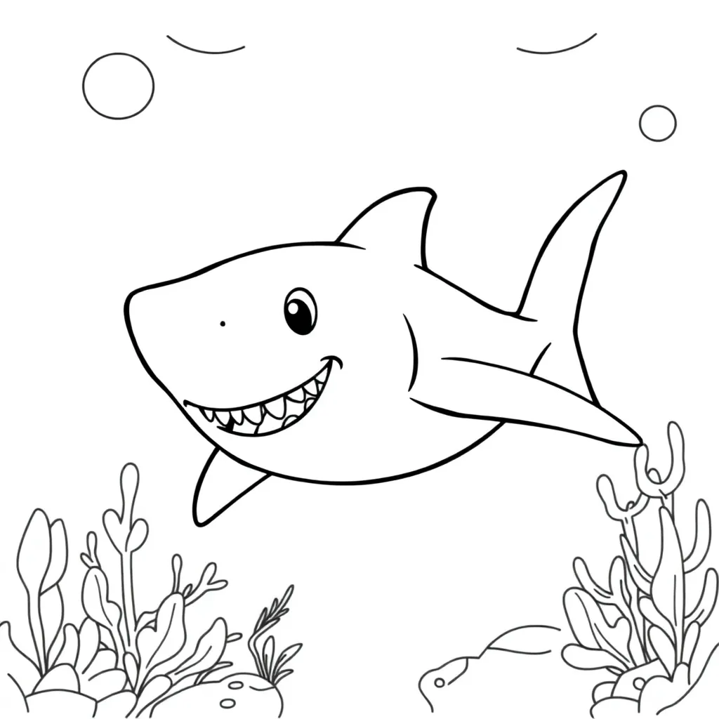 Feuille de coloriage gratuite Requin Océan Monde sous-marin Animaux sauvages Nature Colorier
