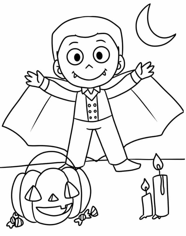Halloween Dracula Pompoen coloring page for children