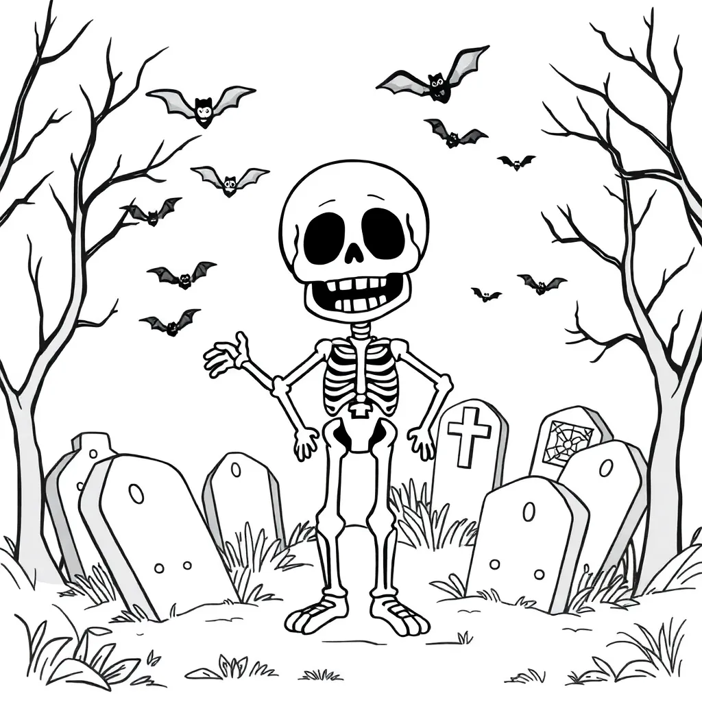 Halloween Griezelig Skelet Spinnenwebben Creatief coloring page for children