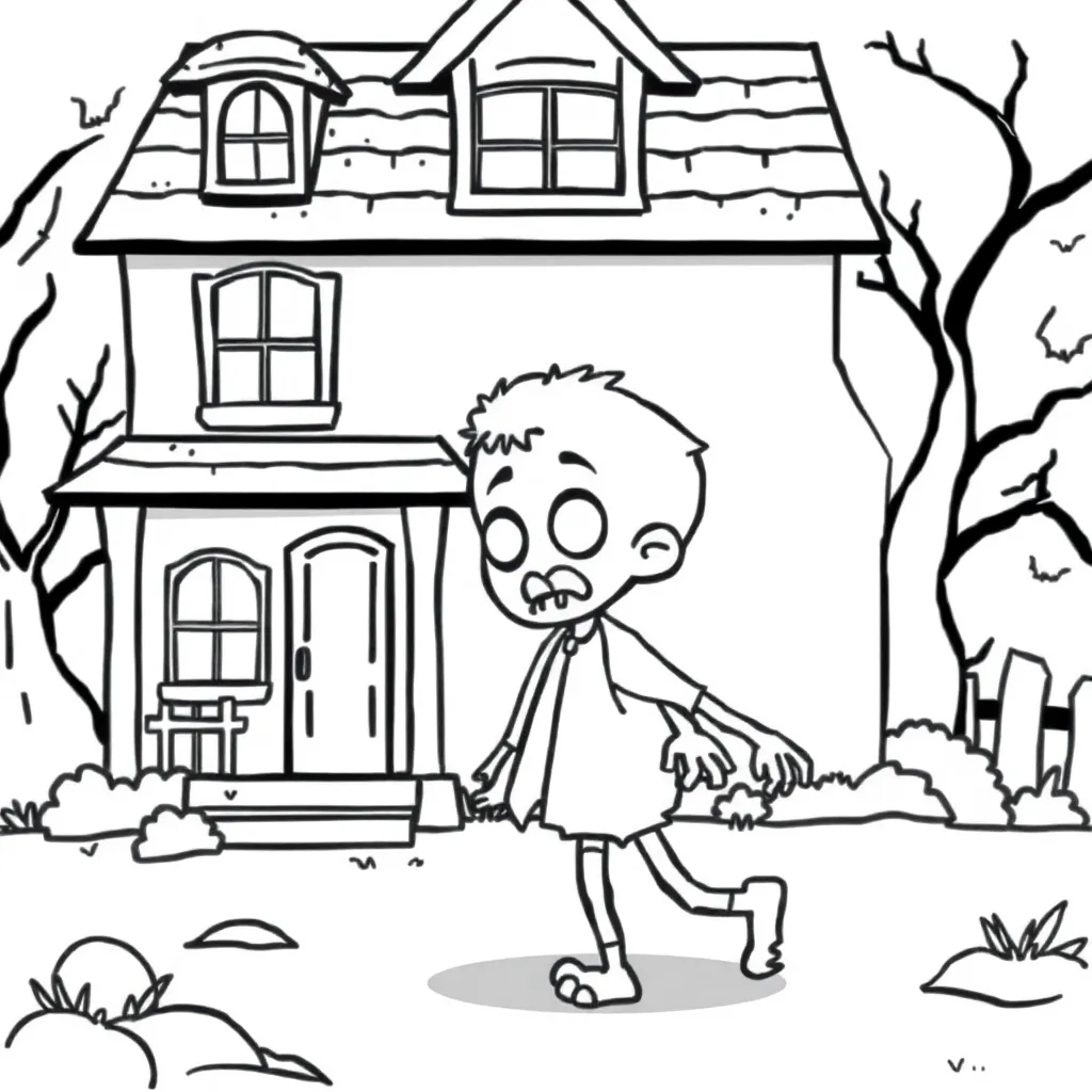 Halloween Griezelig Zombie Spookhuis Cartoonstijl coloring page for children