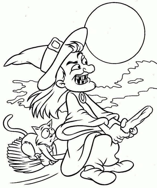 Halloween Witch Broom Coloring Page
