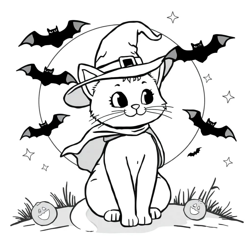 Free Halloween Coloring Pages, Cat, Witch, Enchanting, Spooky Coloring Pages