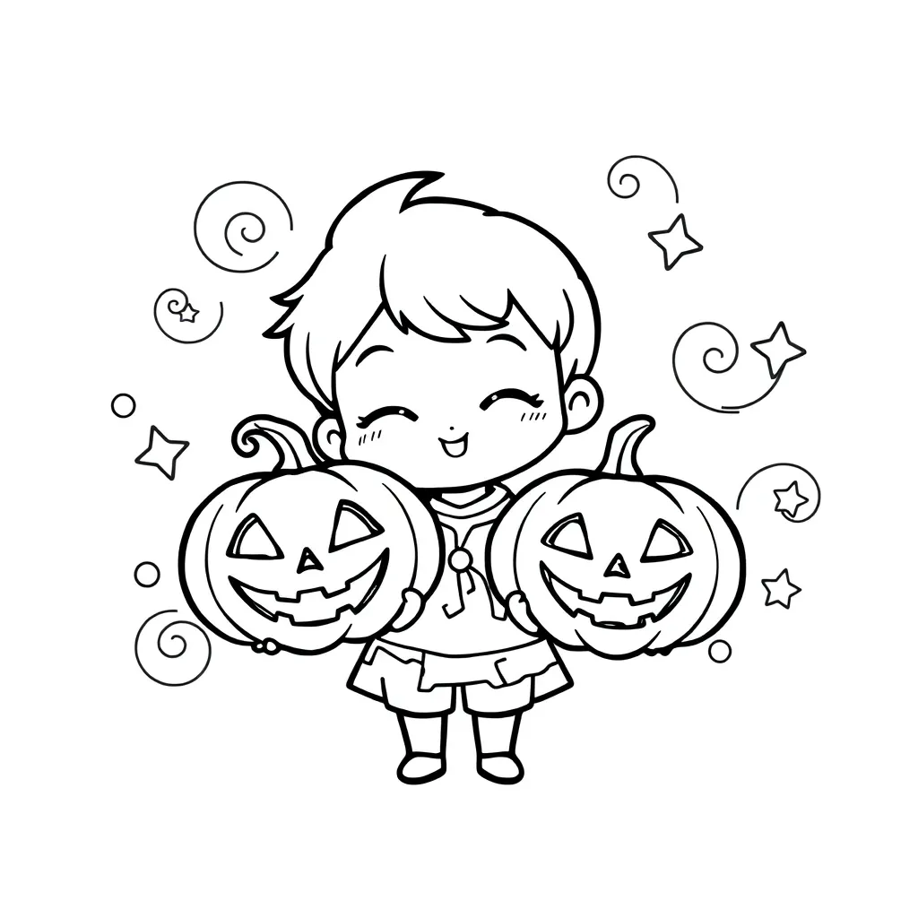 Halloween Kawaii Chibi Coloring Page Spooky Festive