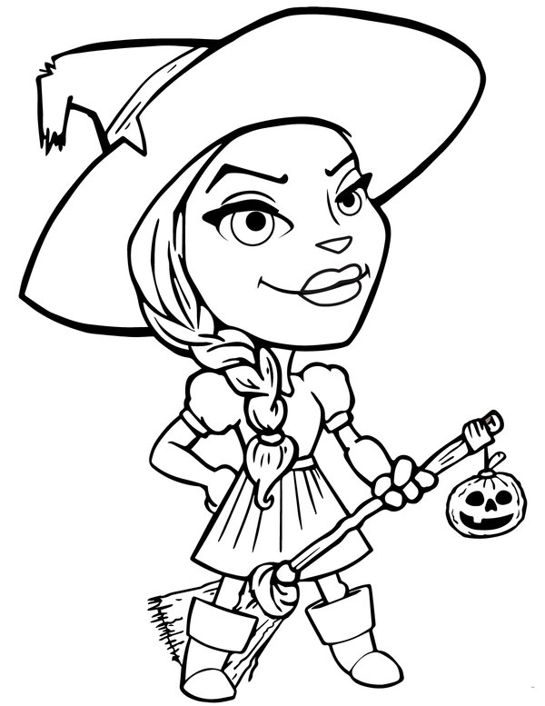 Halloween Mooie Heks Bezemsteel coloring page for children