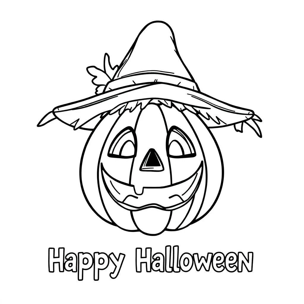 Free Halloween Pumpkin Scarecrow Coloring Page for Kids - Autumn