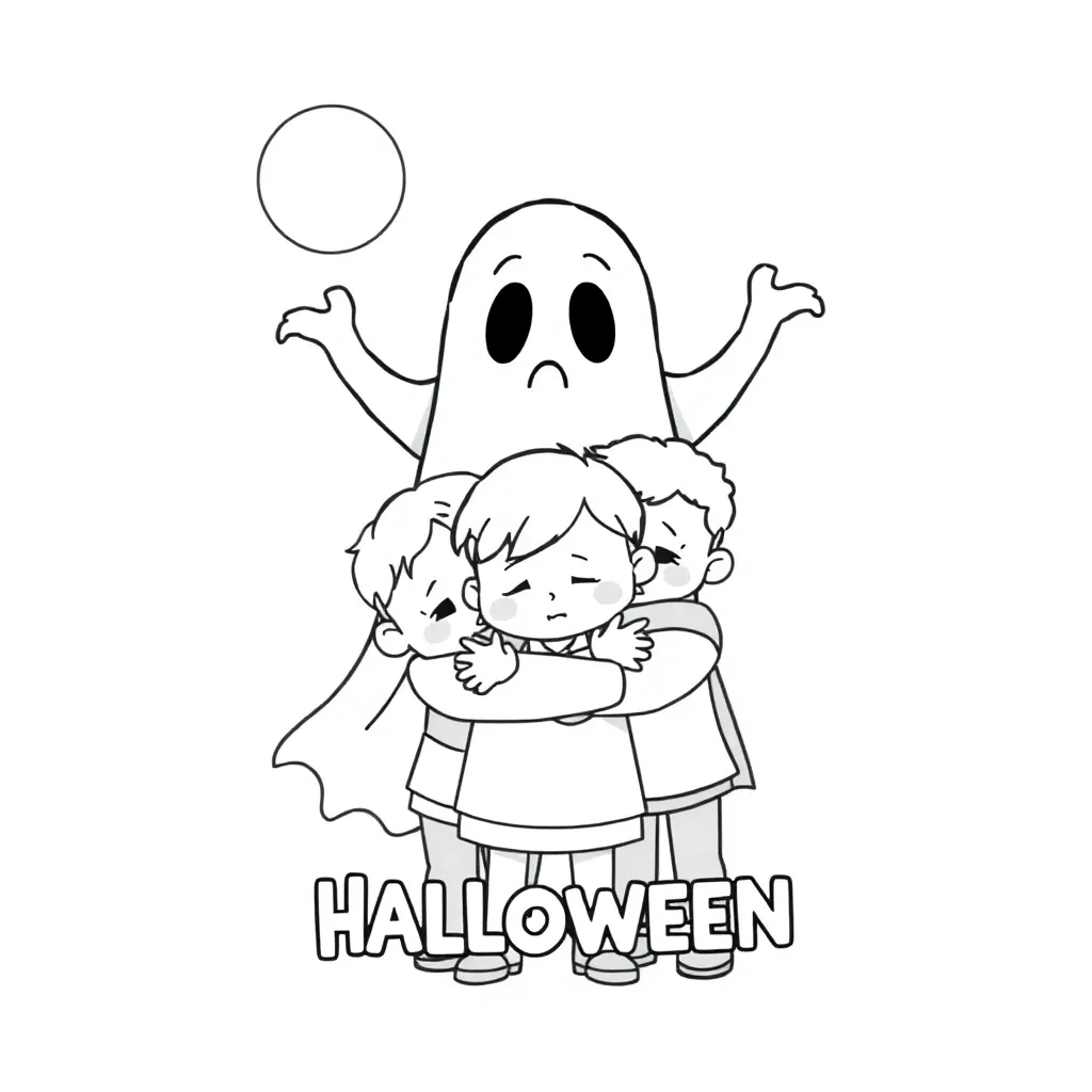 Feuille de coloriage Halloween gratuit Spooky Dessin animé Enfants Feuille de coloriage