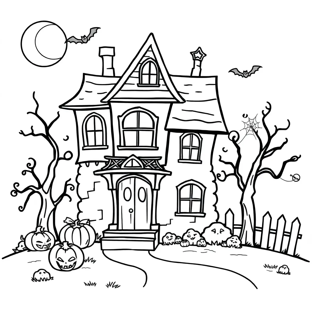 Halloween Spookhuis Pompoen Griezelig Mysterieus coloring page for children