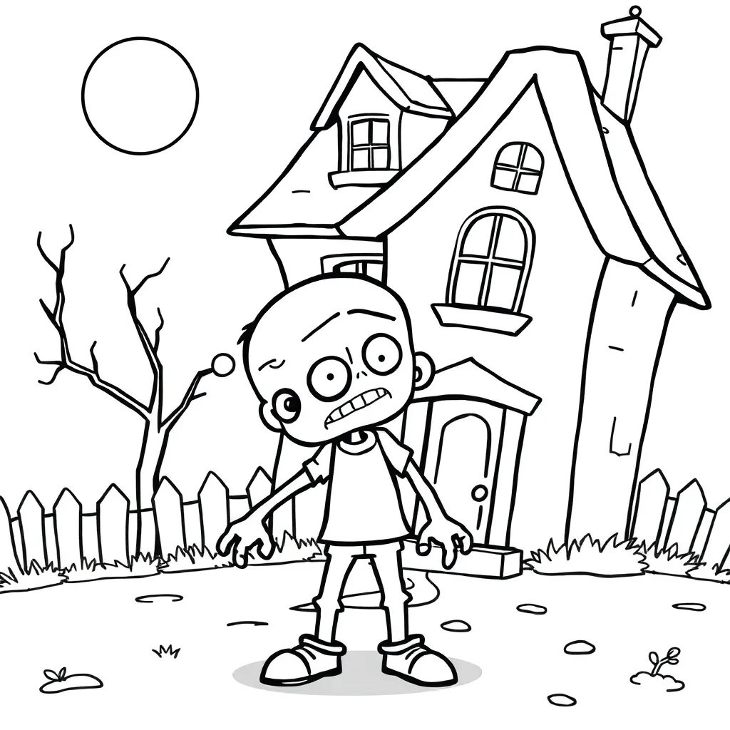 Halloween Spooky Zombie Hauntedhouse Kinderen coloring page for children