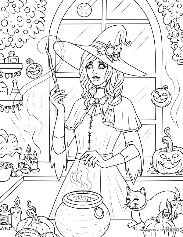Halloween Witch Kettle coloring page for children