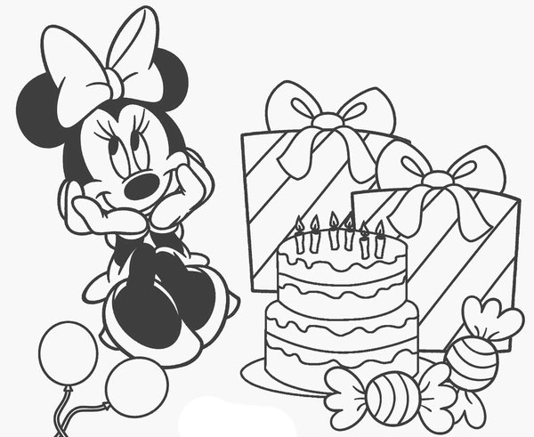Plantilla de colorear Cumpleaños Feliz Minnie Mouse