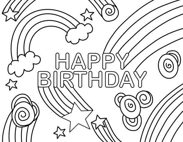 Happy Birthday Rainbows coloring page for children