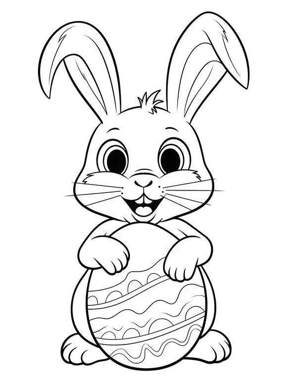 Happy Easter Bunny Holding Egg coloring page for children