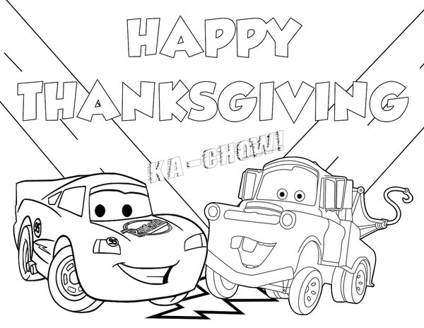 Happy Thanksgiving Cars coloring page for children