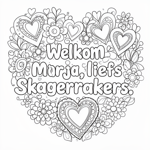 hartjes en bloemen kleurplaat voor kinderen